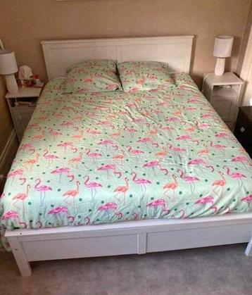 Prachtig wit houten bed Leen Bakker 140/200+boxbed&matras beschikbaar voor biedingen