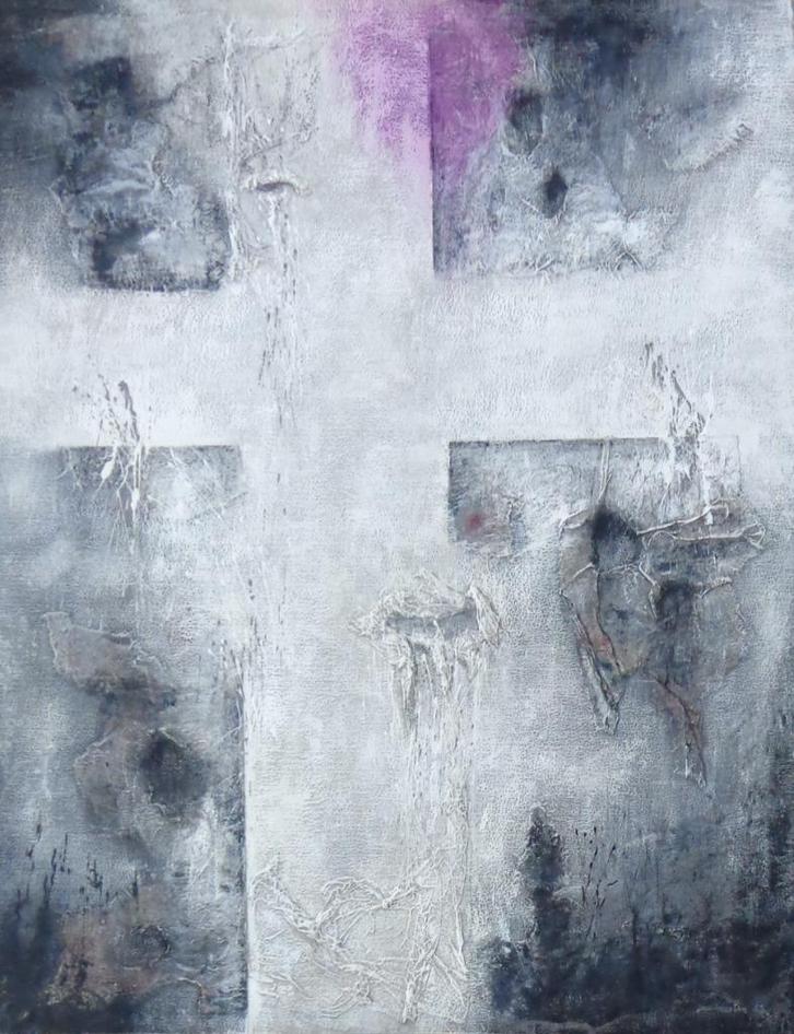 JAN VAERTEN / LICHTEND KRUIS / COLLAGE PAPIER / 70x55cm SIG, Antiek en Kunst, Kunst | Schilderijen | Modern, Ophalen of Verzenden