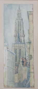 Romain Malfliet (1920-2006): Kathedraal Antwerpen (24x43cm), Ophalen of Verzenden