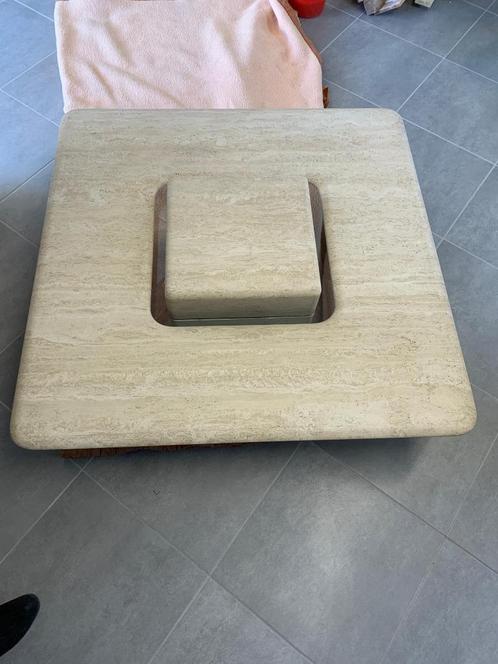 Stenen woonkamertafel, Huis en Inrichting, Tafels | Salontafels, Gebruikt, 100 tot 150 cm, 100 tot 150 cm, Vierkant, Glas, Overige materialen