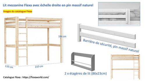 Lit mezzanine, Flexa, pin massif naturel, Kinderen en Baby's, Kinderkamer | Stapelbedden en Hoogslapers, Zo goed als nieuw, Hoogslaper