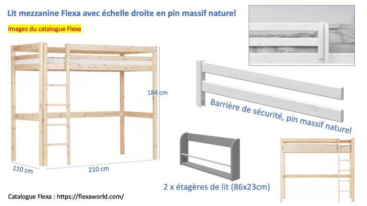 Lit mezzanine, Flexa, pin massif naturel, Kinderen en Baby's, Kinderkamer | Stapelbedden en Hoogslapers, Zo goed als nieuw, Hoogslaper