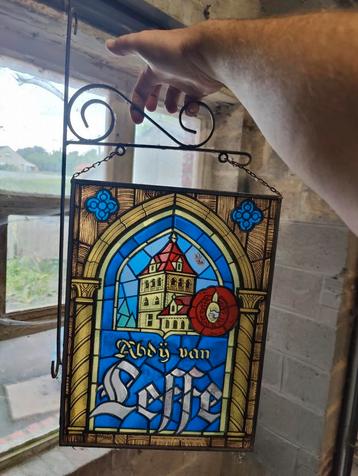 Leffe bier glas antiek lood glasraam compleet beschikbaar voor biedingen