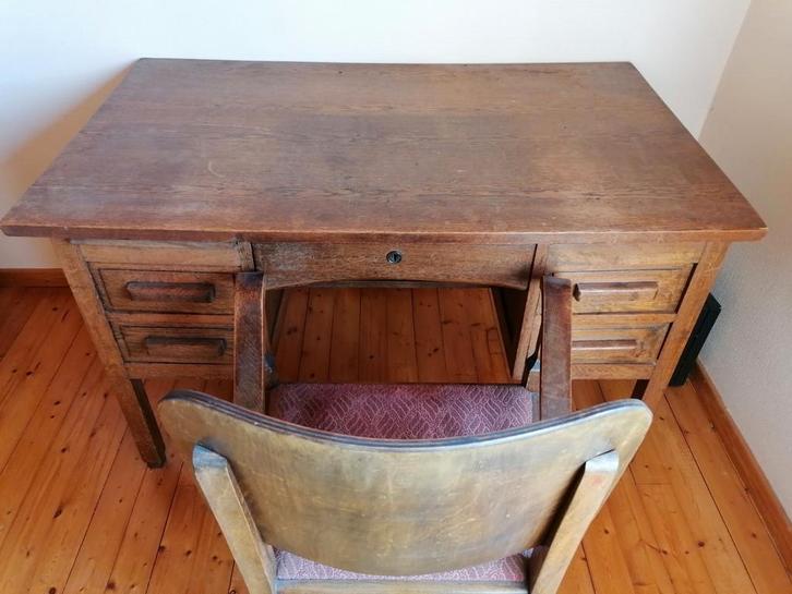 Antieke bureau eik met stoel, Huis en Inrichting, Woonaccessoires | Kisten, Gebruikt, Eikenhout, Ophalen