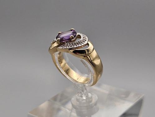 Gouden Vintage ring edelsteen amethist en diamant. 2025/137, Handtassen en Accessoires, Ringen, Zo goed als nieuw, Dame, Kleiner dan 17