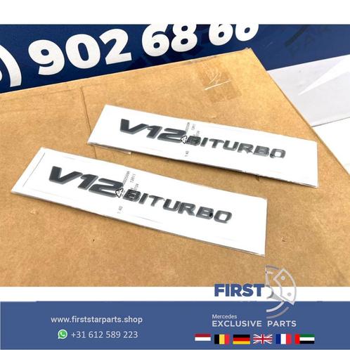 V12 BITURBO zijscherm EMBLEEM LOGO BADGE Mercedes BI TURBO 6, Auto-onderdelen, Carrosserie, Mercedes-Benz, Voor, Gebruikt, Ophalen of Verzenden
