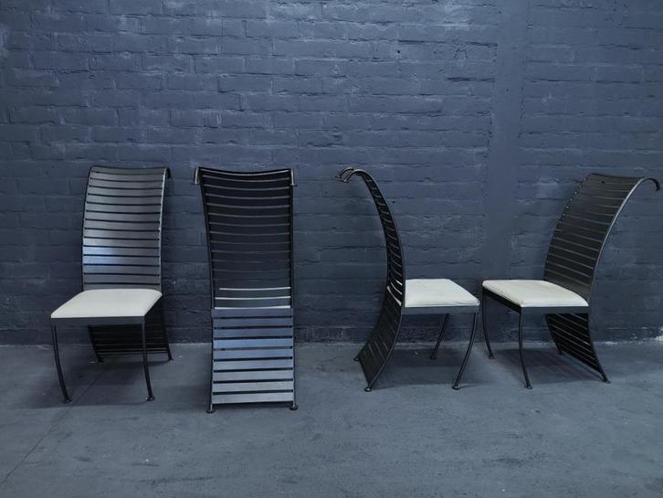 Exclusieve stalen stoelen, Huis en Inrichting, Stoelen, Gebruikt, Kunststof, Metaal, Ophalen