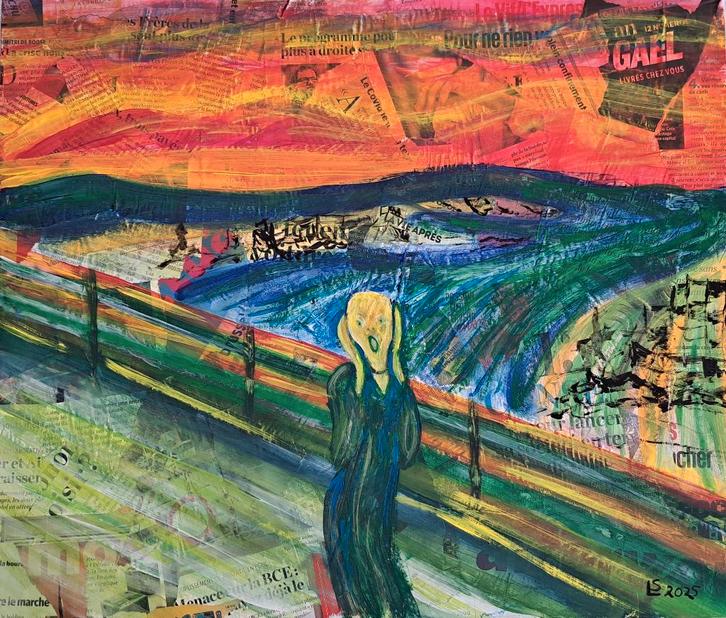 „De schreeuw” of „de wereld is slecht”, Antiek en Kunst, Kunst | Schilderijen | Modern, Ophalen of Verzenden