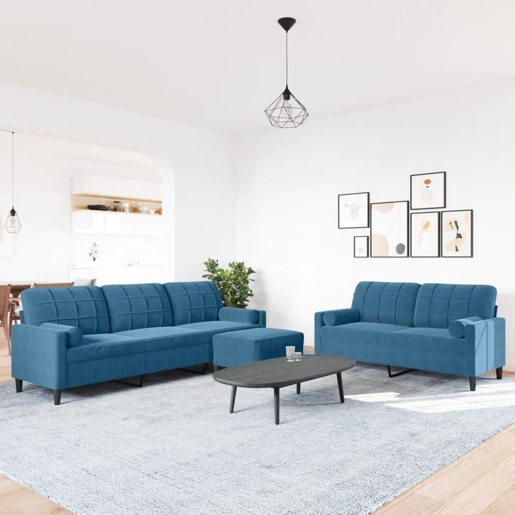 3-delige Loungeset met kussens en bolsters fluweel blauw, Huis en Inrichting, Zitzakken, Nieuw, Blauw, Verzenden