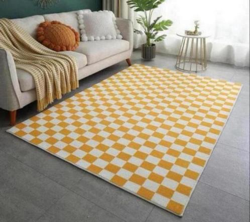 Geel geblokt tapijt vloerkleed blokken 200x140 gele wit blok, Antiek en Kunst, Antiek | Tapijten, Tafelkleden en Textiel, Ophalen of Verzenden