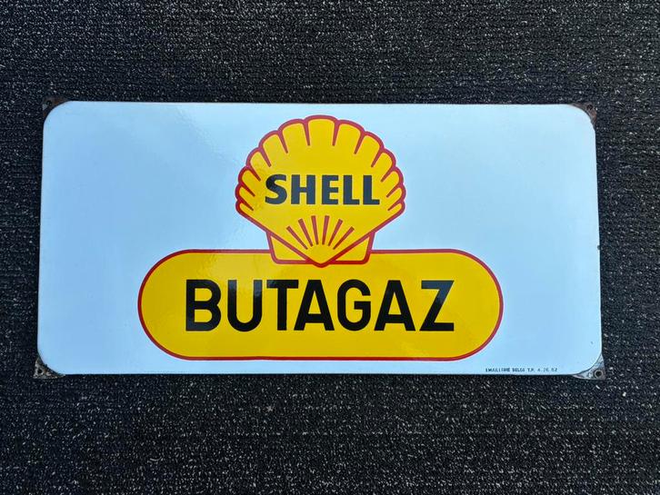 Panneau d'affichage en émail Shell Butagaz, Collections, Marques & Objets publicitaires, Utilisé, Panneau publicitaire, Enlèvement ou Envoi