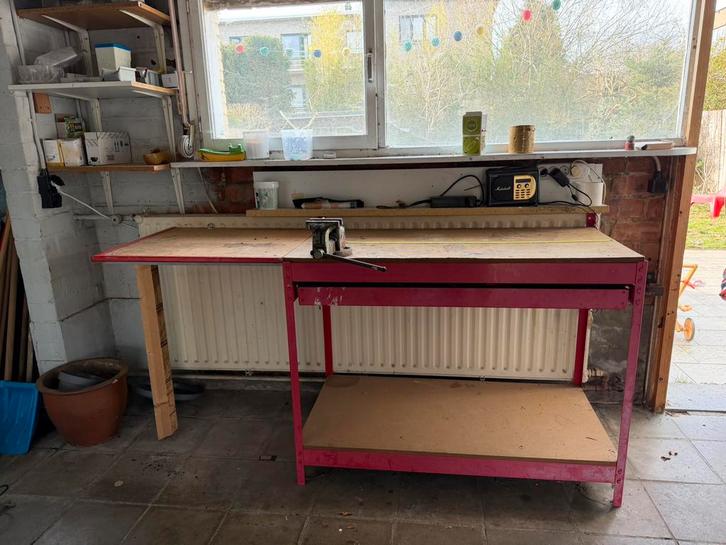 Werkbank met lade + schroefbank, Bricolage & Construction, Établis, Utilisé, 170 cm ou plus, Étau, Rabattable, Enlèvement