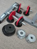 Curl bar, bar, 2 halters  40 kg + fitness bal, Sport en Fitness, Ophalen of Verzenden, Zo goed als nieuw