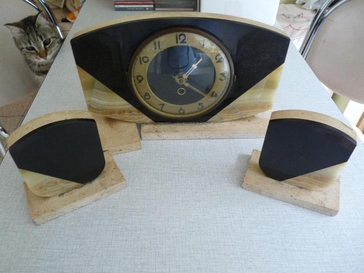 Garniture/horloge en marbre - Vintage, Antiquités & Art, Curiosités & Brocante, Enlèvement