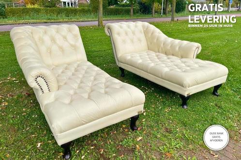GRATIS LEVERING HEEL BE Chesterfield Echt Leer Chaise Lounge, Huis en Inrichting, Zetels | Zetels, Zo goed als nieuw, Rechte bank