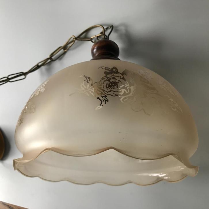 Glazen luster, Huis en Inrichting, Lampen | Hanglampen, Zo goed als nieuw, Glas, Hout, Metaal, Ophalen of Verzenden