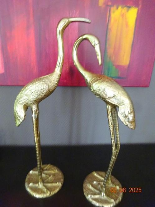 2 Gouden beelden kraanvogel - &Klevering*PRIMA STAAT*, Antiek en Kunst, Kunst | Beelden en Houtsnijwerken, Ophalen of Verzenden