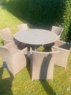 Luxe tuinset Borek ronde tafel en 6 manutti stoelen, Jardin & Terrasse, Comme neuf, Chaise, Autres matériaux, 6 places