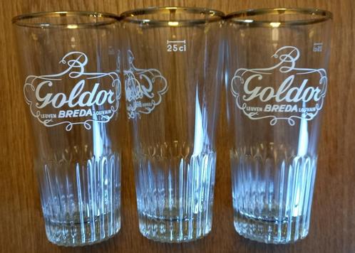 3 geribelde Goldor glazen Leuven-Breda-Louvain 25 cl, Verzamelen, Glas en Drinkglazen, Zo goed als nieuw, Bierglas, Ophalen