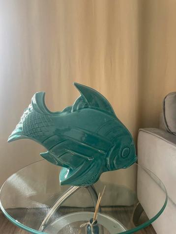 Art Deco keramiek beeld – Blauwe vis gesigneerd Le Jan beschikbaar voor biedingen