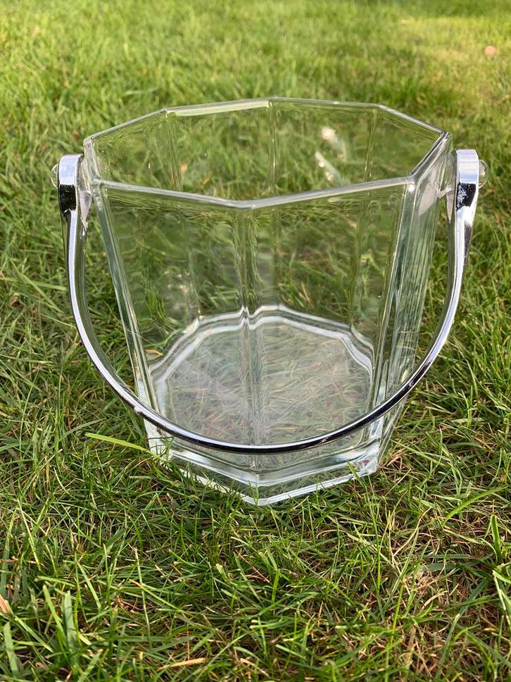 Arca Luminarc ijsemmer – 8-kantig glas met aluminium hengsel, Antiek en Kunst, Antiek | Glaswerk en Kristal, Ophalen of Verzenden