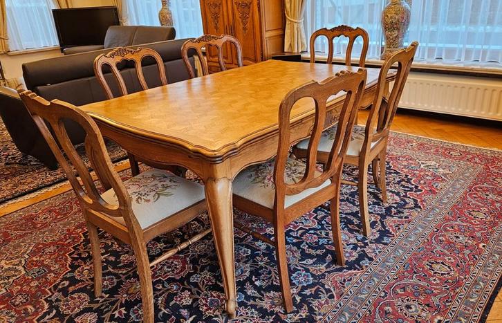 Meubel tafel + 6 stoelen  in Louis xv stijl, eiken vintage., Antiek en Kunst, Antiek | Meubels | Tafels, Ophalen