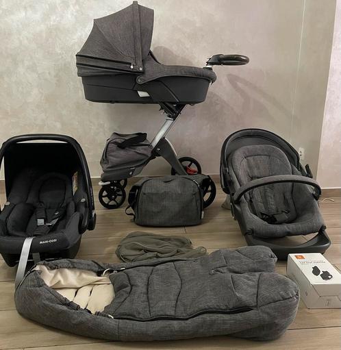 Stokke Xplory Grey Mélange kinderwagen 3-in-1Complete Set, Kinderen en Baby's, Buggy's, Zo goed als nieuw, Regenhoes, Ophalen