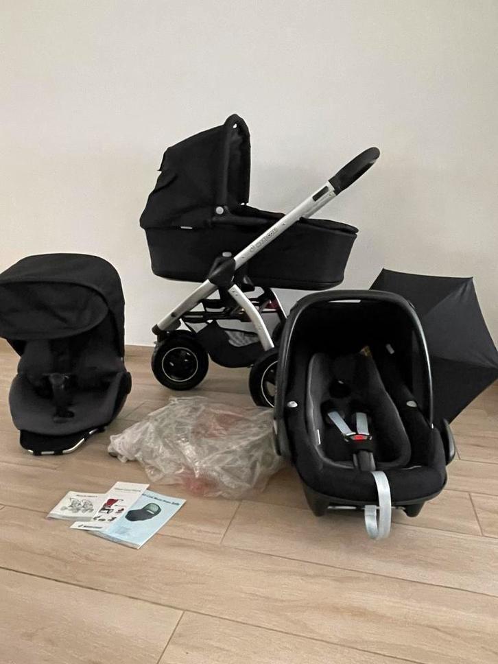 Maxi-Cosi Mura 3 Black Raven kinderwagen – 3 in-1 Set, Kinderen en Baby's, Buggy's, Zo goed als nieuw, Maxi-Cosi, Regenhoes, Ophalen