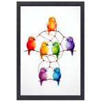 Oiseaux en toile colorée + cadre à pâtisserie 60x90cm, Antiquités & Art, Art | Peinture | Moderne, Envoi