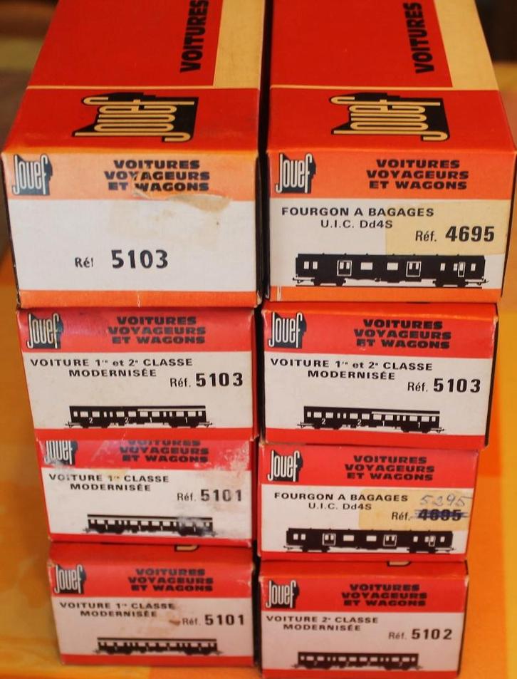 Speel H0 - 4695/5101/5102/5103 8x SNCF Voyageurs „Romilly”, Hobby en Vrije tijd, Modeltreinen | H0, Zo goed als nieuw, Wagon, Jouef