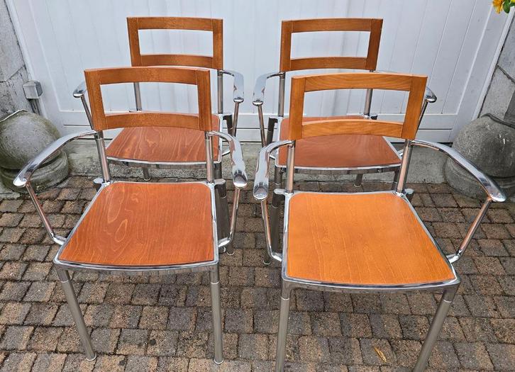 Segis Blitz stoelen met armleuning, Huis en Inrichting, Stoelen, Zo goed als nieuw, Vier, Hout, Metaal, Overige kleuren, Ophalen