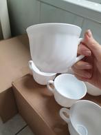 Zes Kopjes & Schotels Wit Golvend Arcopal, Enlèvement, Utilisé, Autres styles, Tasse(s) et/ou soucoupe(s)
