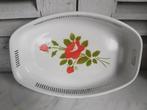 Mooie oude emaille brood schaal met bloemdecor, Antiek en Kunst, Ophalen of Verzenden