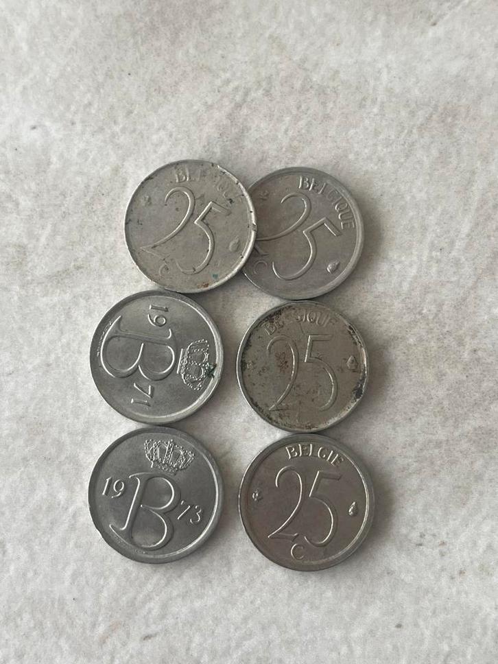 6x Belgische 25 cent munten (jaren ’70), Postzegels en Munten, Munten | België, Ophalen