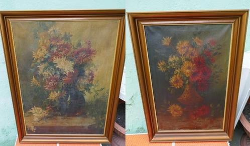 2 schilderijen (stillevens - bloemen in vaas), Antiquités & Art, Art | Peinture | Classique, Enlèvement