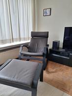 Lederen Ikea Poang schommelstoel met voetbank, Huis en Inrichting, Fauteuils, Ophalen, Zo goed als nieuw