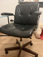 Vintage bureaustoel merk Giroflex, zwart leder en volhout, Huis en Inrichting, Ophalen, Gebruikt, Zwart, Bureaustoel