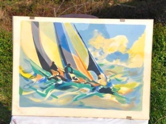 Lithographie couleur  marine 207/350 sous cadre plexi, Antiek en Kunst, Kunst | Litho's en Zeefdrukken, Ophalen of Verzenden