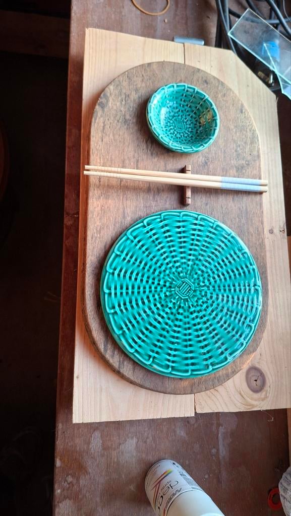 Assiette à sushi japonaise traditionnelle, en bois et cérami, Enlèvement