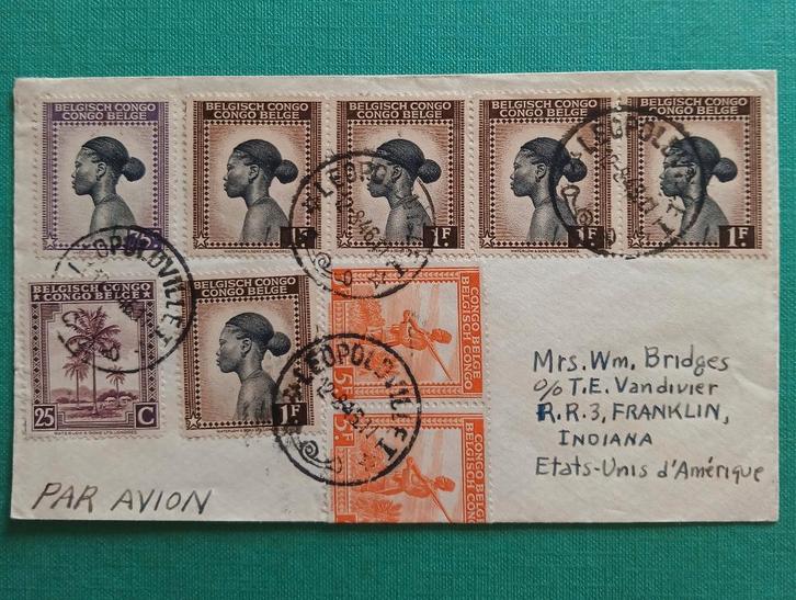 Lettre du Congo belge vers les USA, Timbres & Monnaies, Timbres | Afrique, Affranchi, Autres pays, Enlèvement ou Envoi