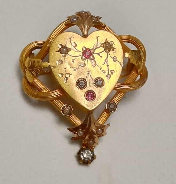 Prachtige antieke Art Nouveau broche – unieke erfenis !!, Enlèvement ou Envoi, Or, Moins de 4 cm, Or