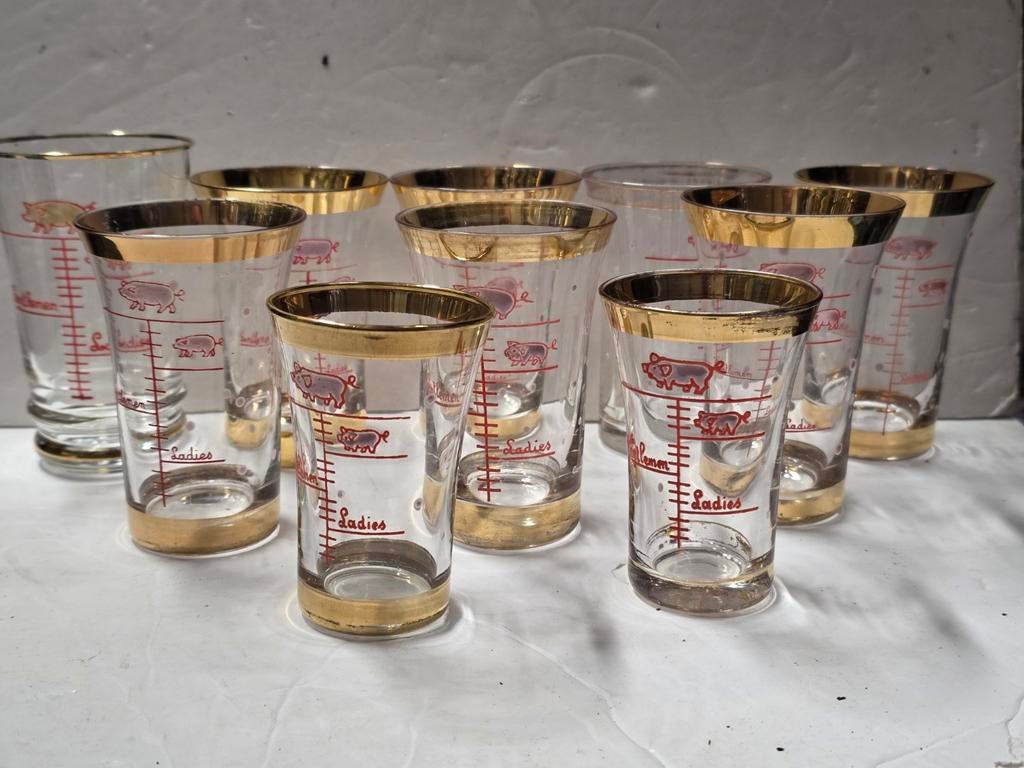 Set de 10 anciens verres émaillés à pequet verres à goutte, Collections, Enlèvement ou Envoi