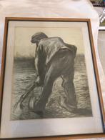 Oude zeefdruk Vincent Van Gogh spittende boer, Ophalen of Verzenden