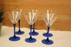 Vintage 6 martini glazen op blauwe voet Luminarc France, Ophalen of Verzenden