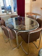Retro glazen tafel en zes stoelen, Ophalen