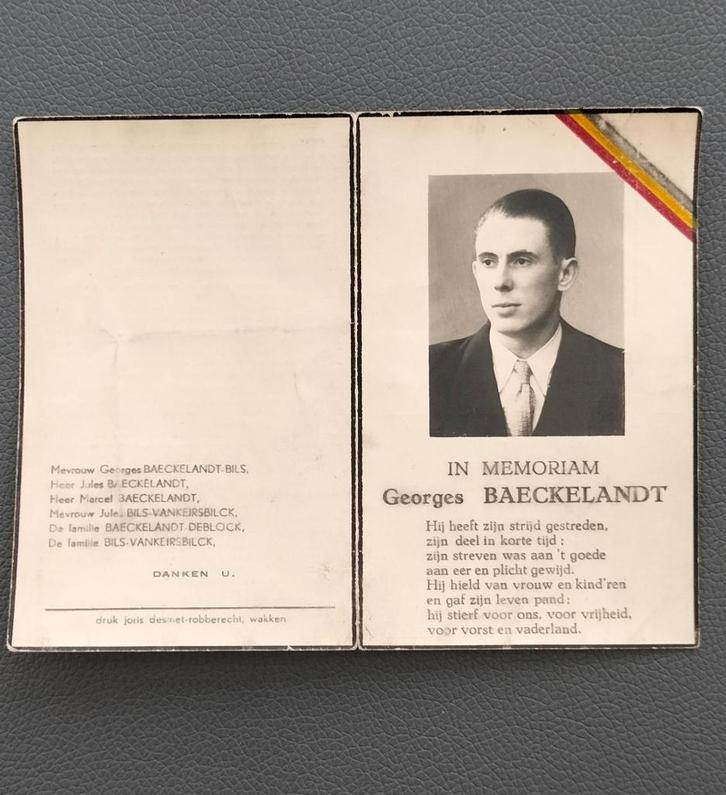 Slachtoffer WO II - Wakken - gefusilleerd in Taan (D) 1945, Verzamelen, Bidprentjes en Rouwkaarten, Bidprentje, Verzenden