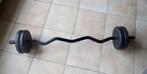 Curlstang, halterstang inclusief halterschijven, Sport en Fitness, Fitnessmaterialen, Ophalen, Gebruikt, Halterschijven