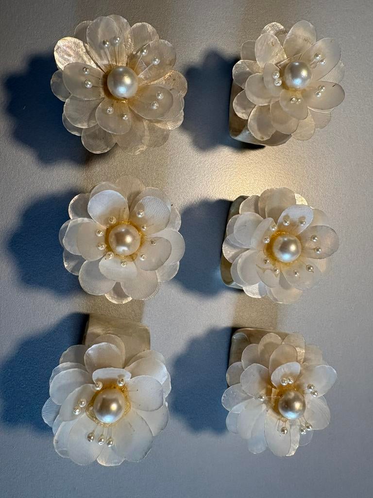 Set van 6 vintage servetringen van parelmoer, bloemenpatr, Ophalen, Gebruikt