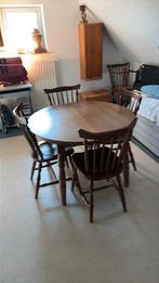 Eiken tafel rond uitschuifbaar en 6 stoelen, Huis en Inrichting, Tafels | Eettafels, Ophalen, Gebruikt, 100 tot 150 cm, 150 tot 200 cm