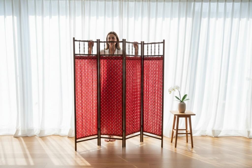 Paravent vintage en bois — 4 panneaux — Multicolore — 199€, Enlèvement ou Envoi